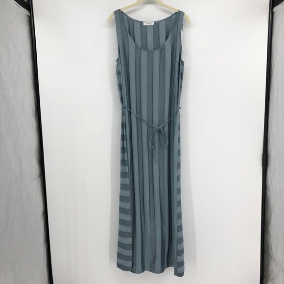 NWT Sita Murt teal blue mixed stripe Sleeveless maxi  dress waist tie size ~LG - Picture 15 of 16